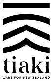 Tiaki logo - tagline: Care for New Zealand