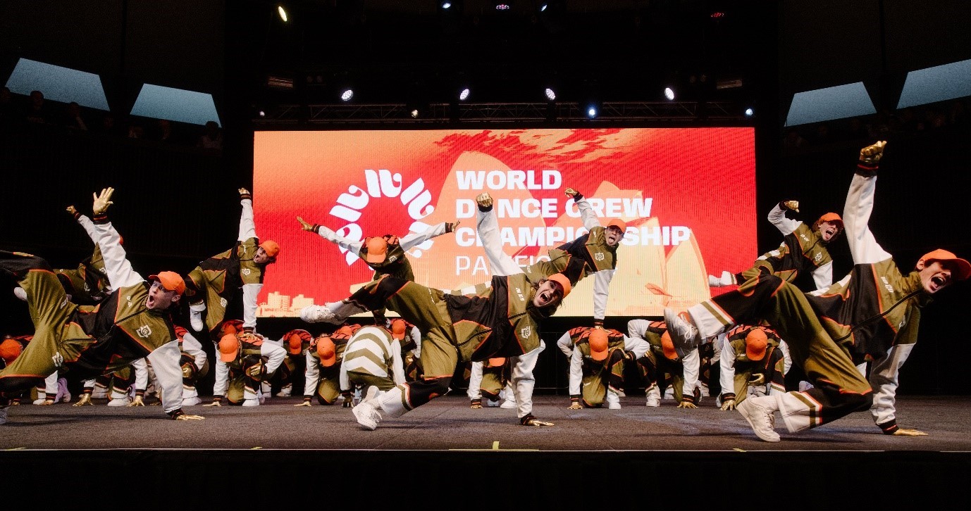 A group of dancers performing at the World Dance Crew Championships.