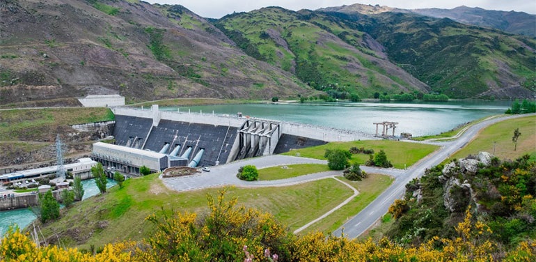 Photo of the Clyde dam, in Central Otago. New Zealand's second-largest hydroelectric dam.