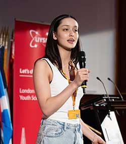 Tianyi Mathur at the London International Youth Science Forum. 