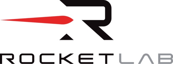 Rocket Lab logo. A stylised black R with a red line to the left in a stylised flame, and the words Rocket Lab below in all caps.