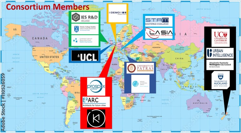 A world map to show the international cooperation in this project. The map has logos of the partner organisations overlaid in speech bubbles pointing to their home locations. A list of the organisations is included in the webpage content.